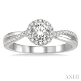 1/2 ctw Criss-Cross Shank Round Cut Diamond Ladies Engagement Ring with 1/4 Ct Round Cut Center Stone in 14K White Gold